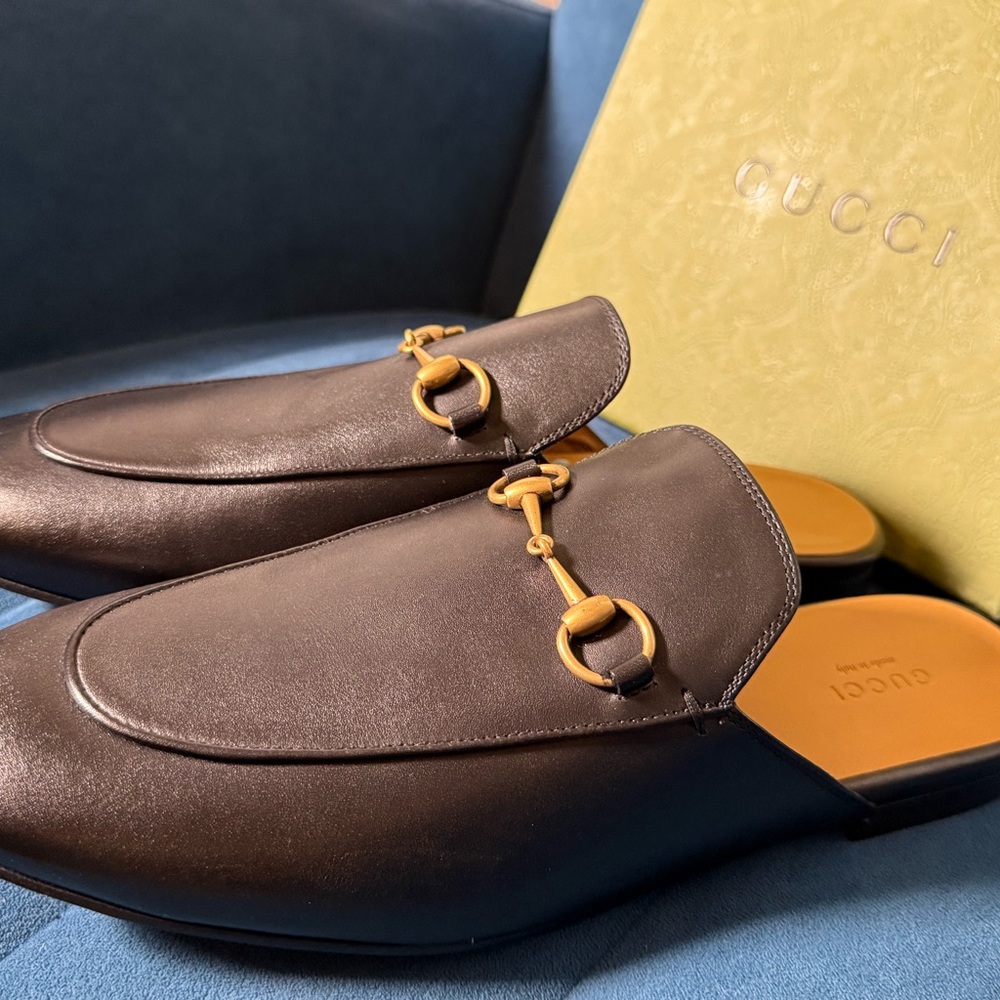 Gucci Dark Brown Leather Loafers with Gold Bit Detail - Picture 2 of 10